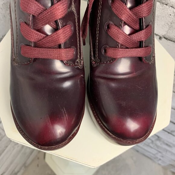 Vintage Y2K Aldo Faux Patent Leather Chunky Platform Block Heel Lace up Bootie - Picture 5 of 14